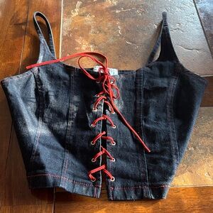 VENUS Cropped Jean Corset Top with Suede Laces